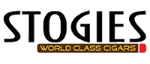 Stogies World Class Cigars logo on a white background, featuring the brand name 'STOGIES' in large black letters with a gold and red banner underneath reading 'WORLD CLASS CIGARS'.